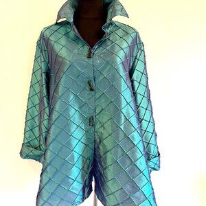 NWT Dorman Metallic Teal Blue Womens Blazer Jacket Size1XL
